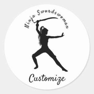 Ninja Swordswoman Silhouette Thunder_Cove Classic Round Sticker