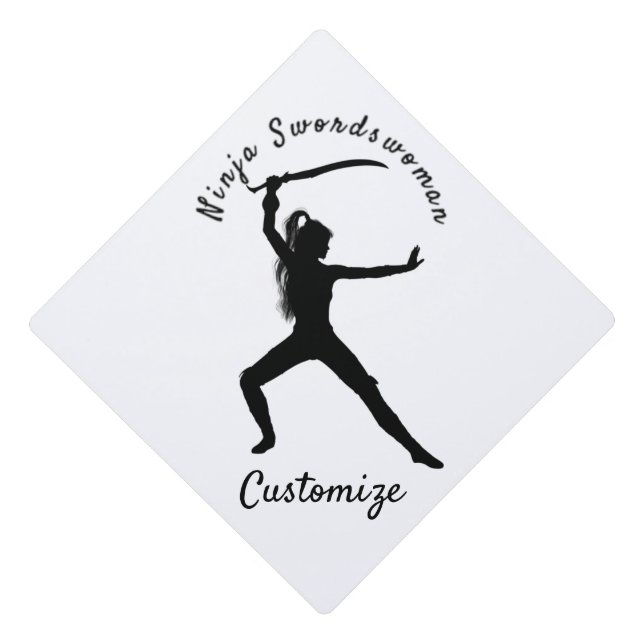 Ninja Swordswoman Silhouette Thunder_Cove Graduation Cap Topper (Front)