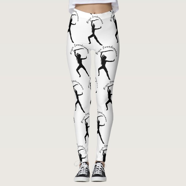 Ninja Swordswoman Silhouette Thunder_Cove Leggings (Front)