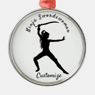 Ninja Swordswoman Silhouette Thunder_Cove Metal Ornament