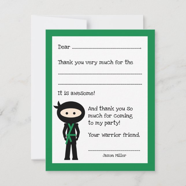 Ninja thank you note, with colour change (Front)