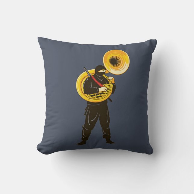 Ninja Trumpeter Throw Pillow (Front)