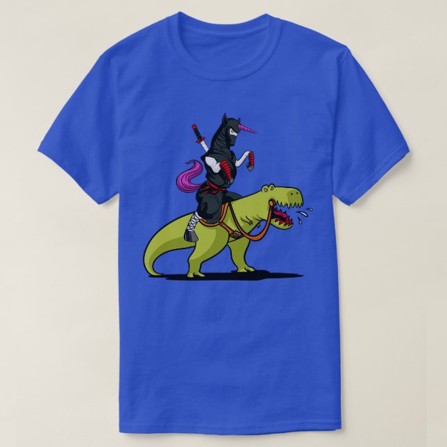 Ninja Unicorn Riding TRex Dinosaur T-Shirt (Design Front)
