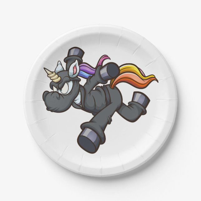ninja unicorn running angry cartoon paper plate (Front)