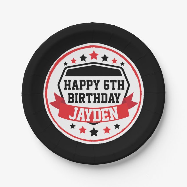 Ninja Warrior Birthday Black and Red Party Paper Plate (Front)