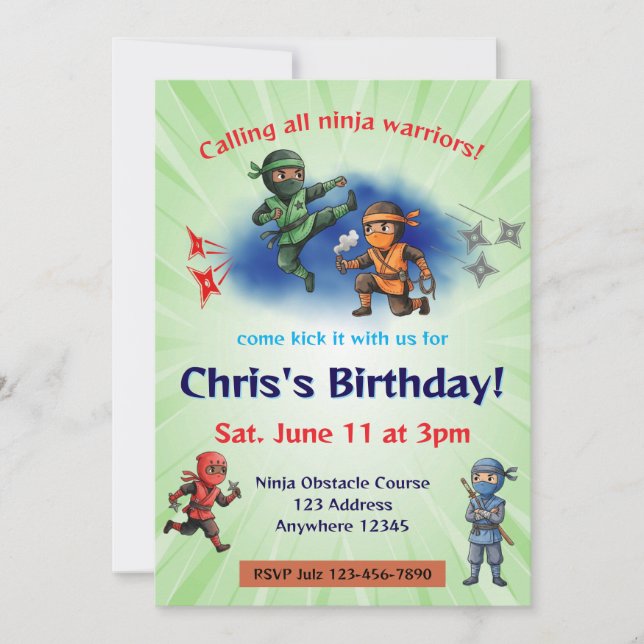 Ninja Warrior Birthday Invitation (Front)