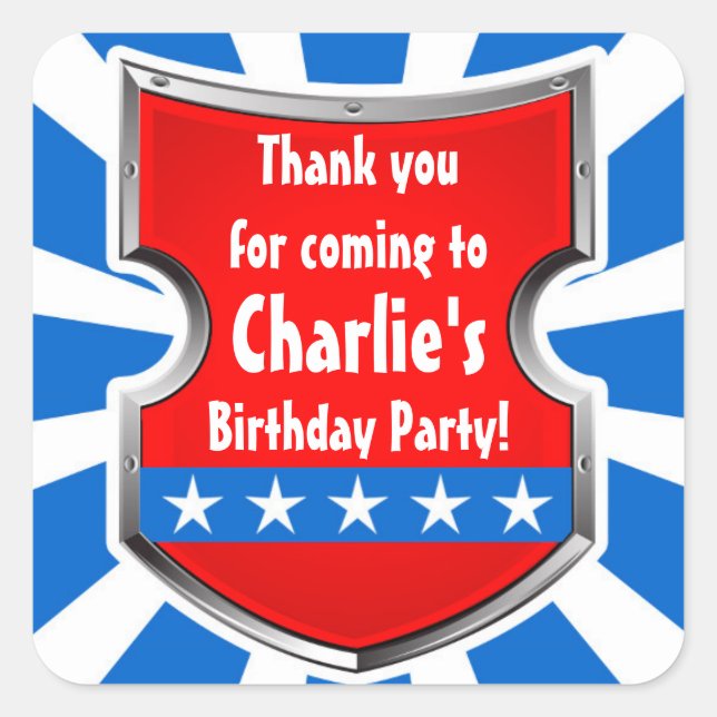 Ninja Warrior Boys Kids Birthday Party Thank You Square Sticker (Front)