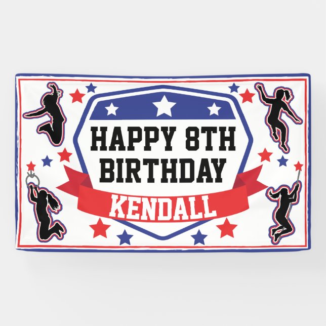 Ninja Warrior Girls Birthday Party Blue & Red Banner (Horizontal)