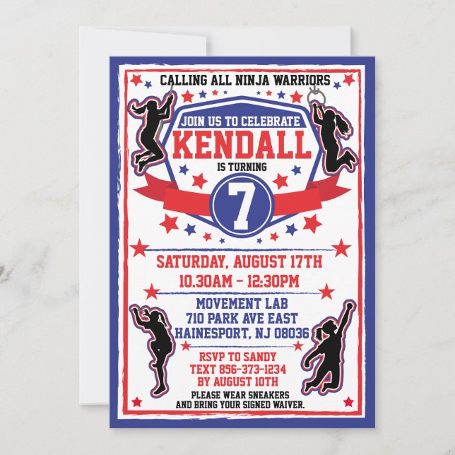 Ninja Warrior Girls Birthday Party Invitation (Front)