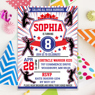 Ninja Warrior Girls Birthday Party Obstacle Course Invitation
