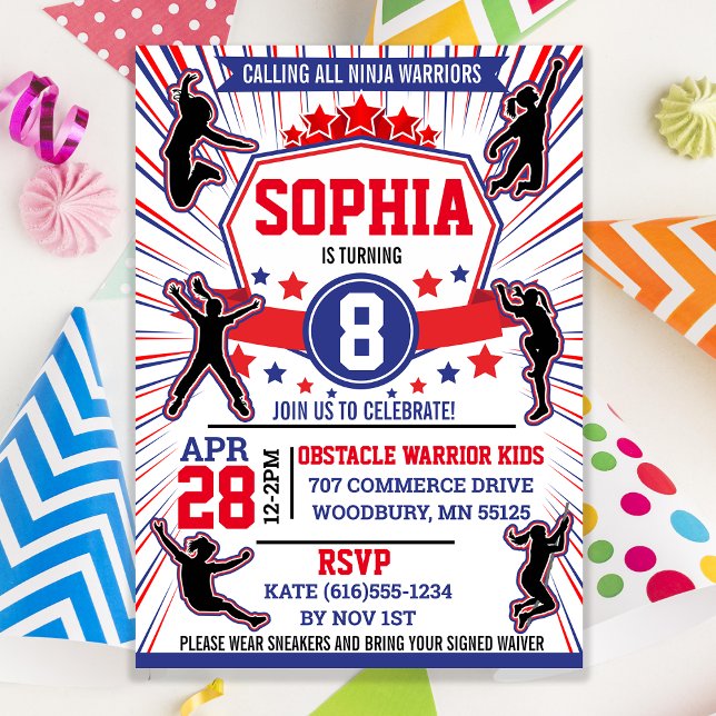 Ninja Warrior Girls Birthday Party Obstacle Course Invitation (Creator Uploaded)
