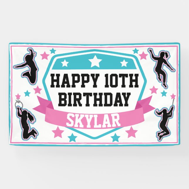 Ninja Warrior Girls Birthday Party Pink & Teal Banner (Horizontal)