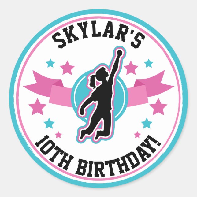 Ninja Warrior Girls Pink Teal Birthday Classic Round Sticker (Front)