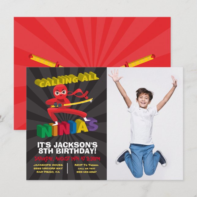 Ninja Warrior Photo Anniversaire Fête Invitation (Devant / Derrière)