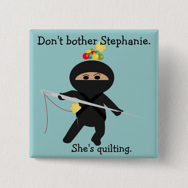 Ninja with Sewing Needle 2 Inch Square Button (Front)