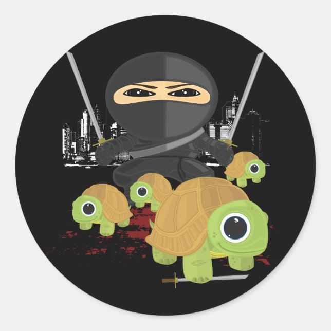 Ninja with Turtles Classic Round Sticker (Front)