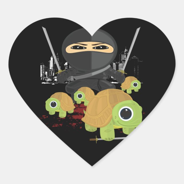 Ninja with Turtles Heart Sticker (Front)