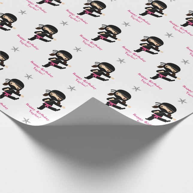 Ninja Wrapping Paper Girl Pink Black Personalized (Corner)
