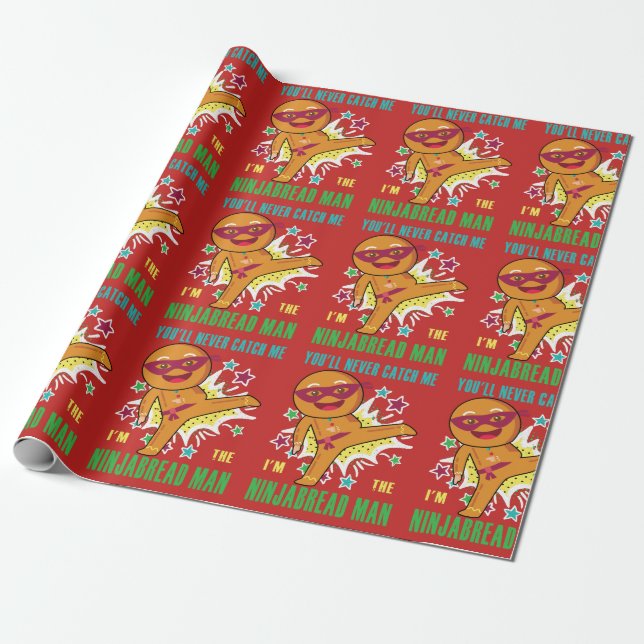 Ninjabread Man You'll Never Catch Me Wrapping Paper (Unrolled)