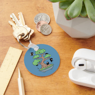 Ninjas in Bonsai Tree on Blue Keychain