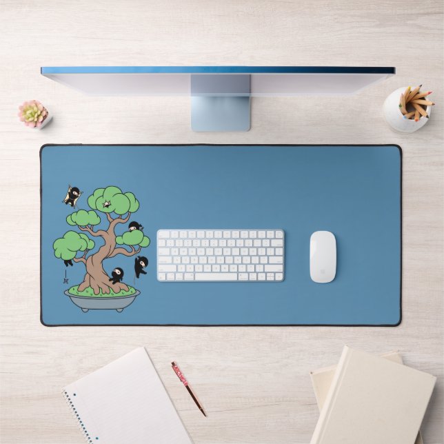 Ninjas minuscules dans l'arbre Bonsai en bleu (Bureau 1)