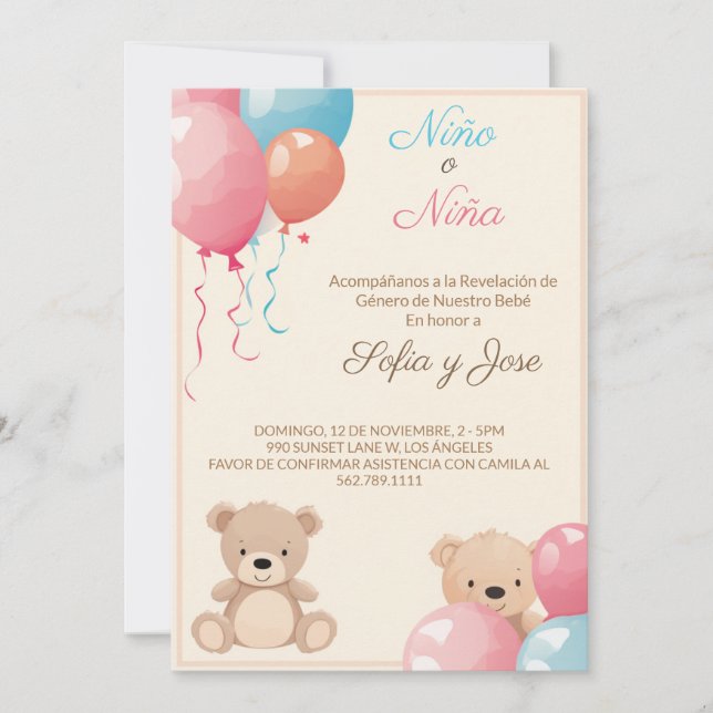 Nino o Nina Spanish Gender Reveal Invitation (Front)