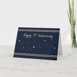 Ninth Employee Anniversary Gold Glitter Stars Card