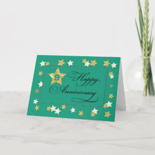 Ninth Employee Anniversary Green Gold Effect Stars Card