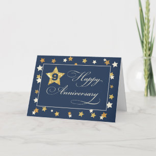 Ninth Employee Anniversary Navy Gold Effect Stars Card