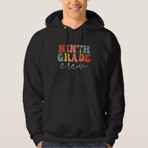 Ninth Grade Crew Retro Groovy Men Women First Day  Hoodie