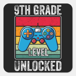 Ninth Grade Level Unlocked Video Game Student Gift Square Sticker