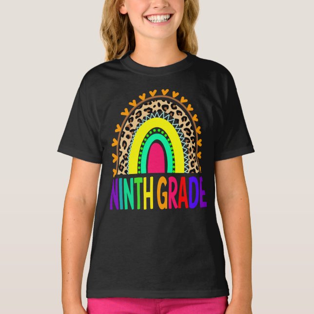Ninth Grade Rainbow Leopard Back To School T-Shirt (Front)