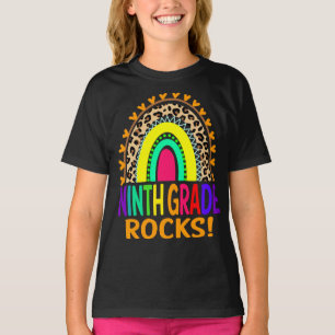Ninth Grade Rocks Rainbow Leopard Back To School T-Shirt