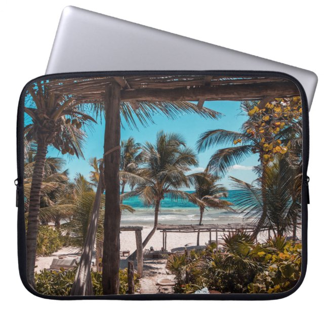 Nipa hut under coconut palm trees laptop sleeve (Front)
