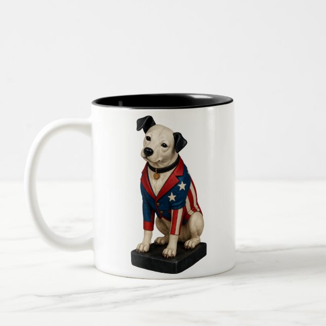 Nipper RCA Victor Dog Art in American Flag Blazer Two-Tone Coffee Mug (Left)