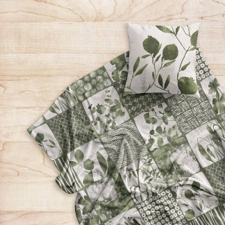 Nippon Cheater Quilt Olive Sage Green White Fleece Blanket