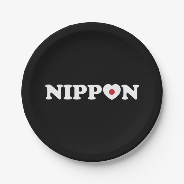 Nippon Love Heart Flag Paper Plate (Front)