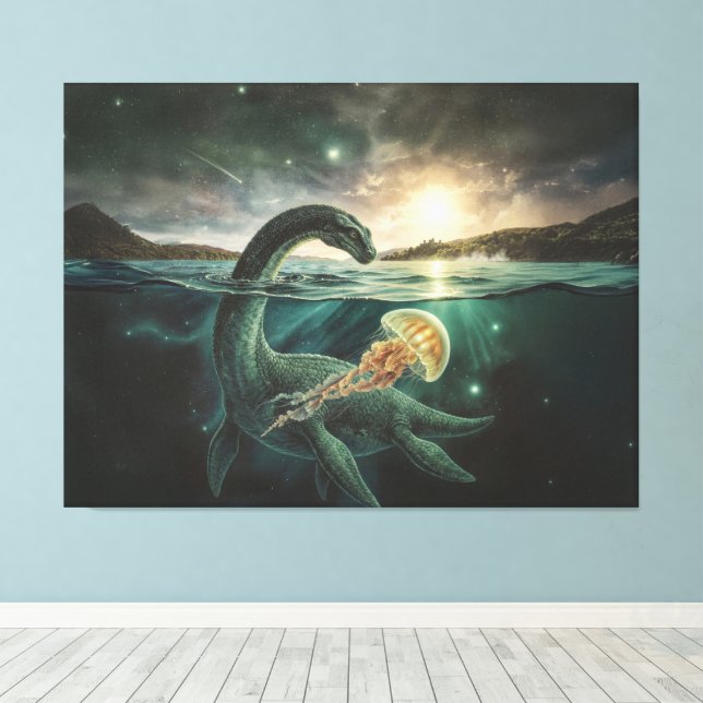 Niseag The Loch Ness Guardian | Bio-Magic Fantasy Canvas Print (Insitu(Wood Floor))