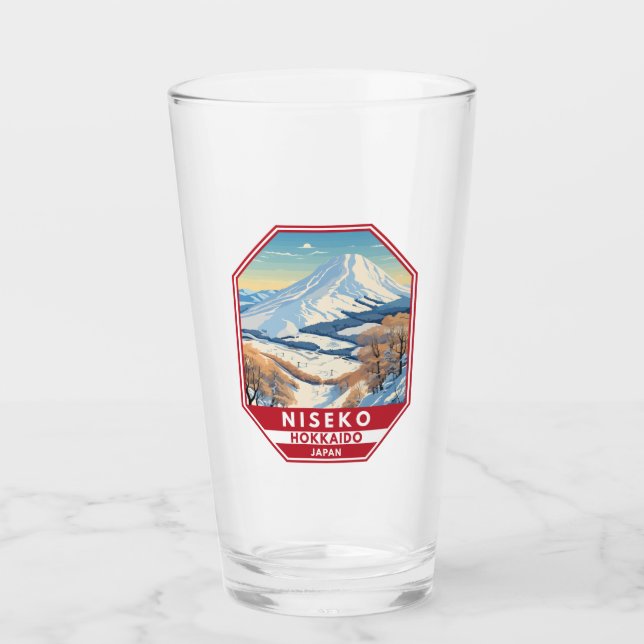 Niseko Hokkaido Japan Winter Travel Art Vintage Glass (Front)