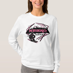 Niseko Japan pink ski logo art ladies hoodie T-Shirt