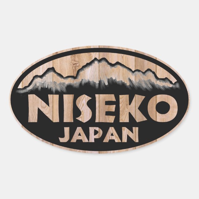 Niseko Japan wooden oval stickers (Front)