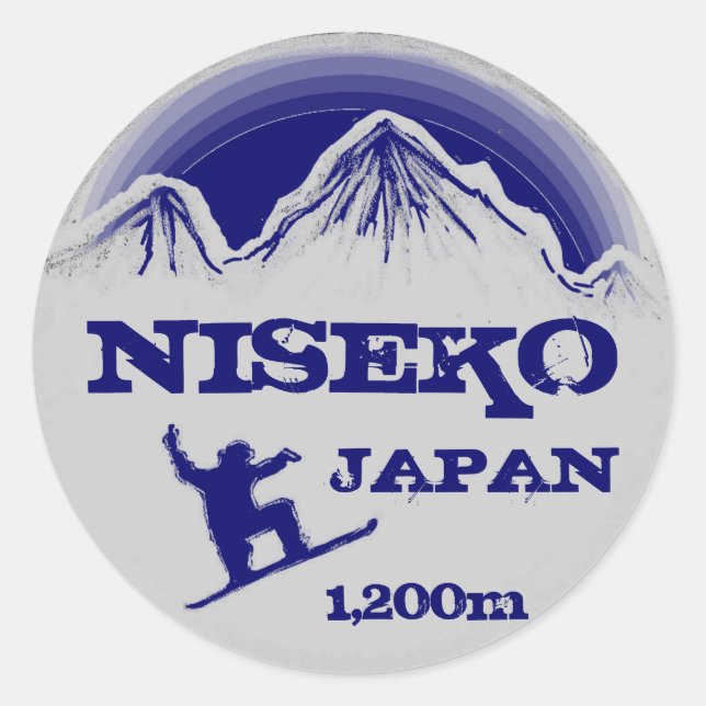 Niseko Japon bleu snowboard art souvenir stickers (Devant)