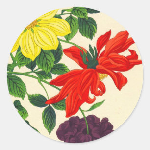 Nishimura Hodo Dahlias oriental japanese flowers Classic Round Sticker