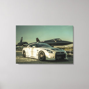 NISSAN GT-R LIBERTY WALK WITH SR-71 BLACKBIRD CANVAS PRINT