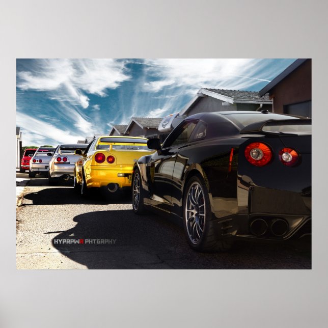 Nissan GT-R R35, R34, R33, R32, Hakosuka Skyline Poster (Front)