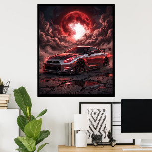 Nissan Skyline R35 Under a Crimson Moon Poster