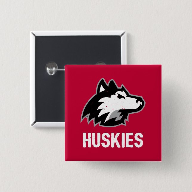 NIU Huskies Distressed 2 Inch Square Button (Front & Back)