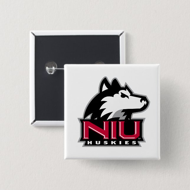 NIU Huskies Wordmark 2 Inch Square Button (Front & Back)