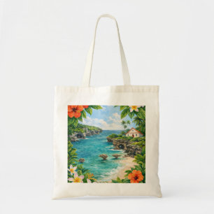 Niue Tropical Coast Hibiscus & Plumeria Beach Tote Bag
