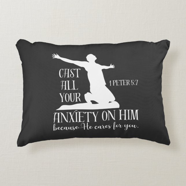 NIV 1 Peter 5:7 Cast All your Anxiety on Him Bible Accent Pillow (Front)